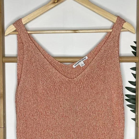 SOLD Country Road Orange Multi Knit Tank Top Size L Sleeveless V Neck Casual - Picture 5 of 13